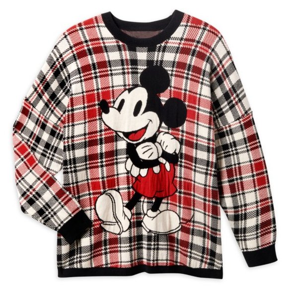 DISNEY DISNEYLAND MICKEY MOUSE HOLIDAY PLAID SPIRIT JERSEY SWEATER BLACK/RED Med - Picture 1 of 6
